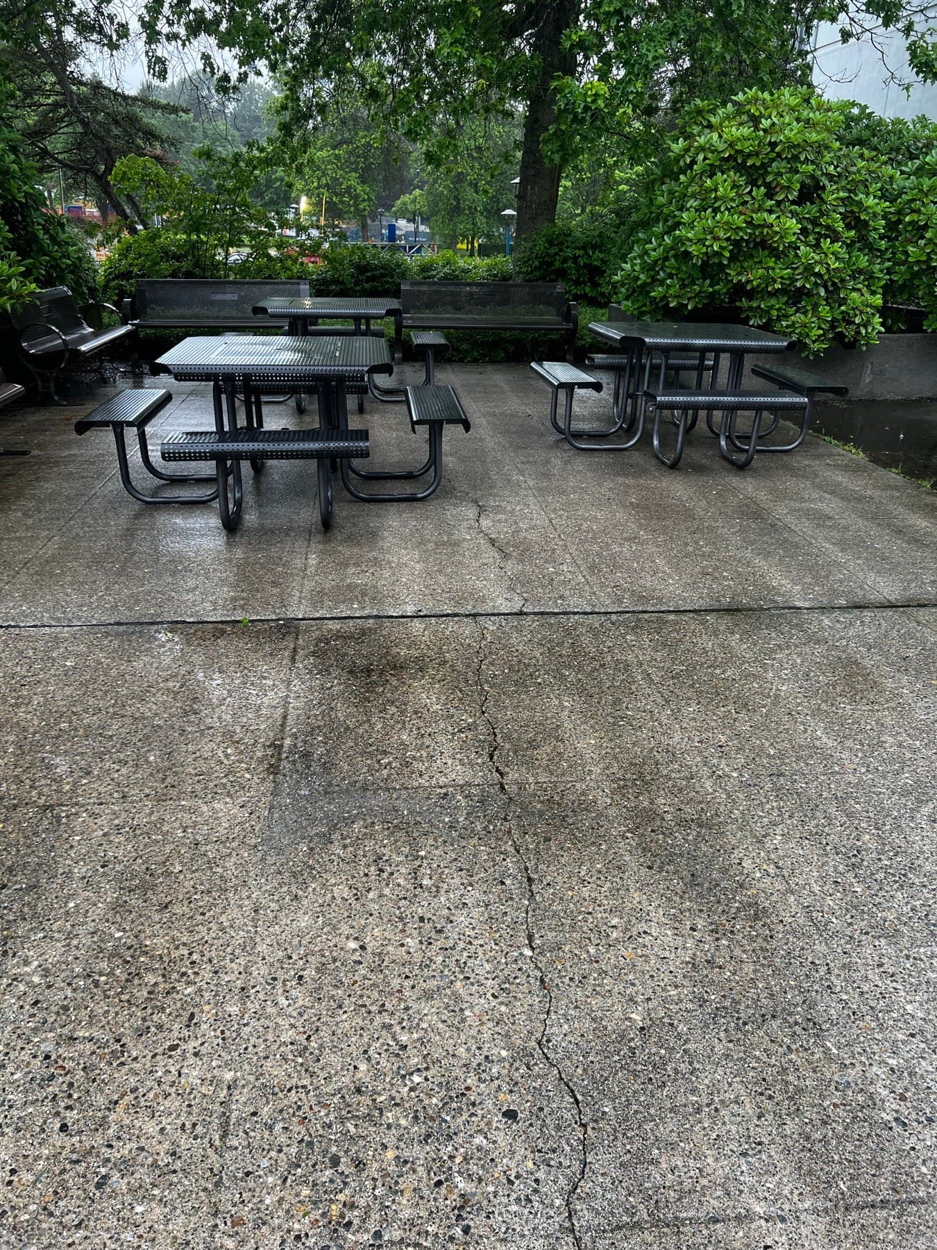 Concrete patio half pressure washed clean, half still dirty